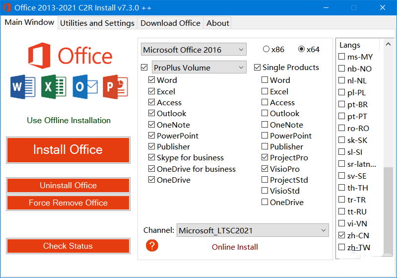 Office 2013-2021 C2R Install 7.3.0 汉化版